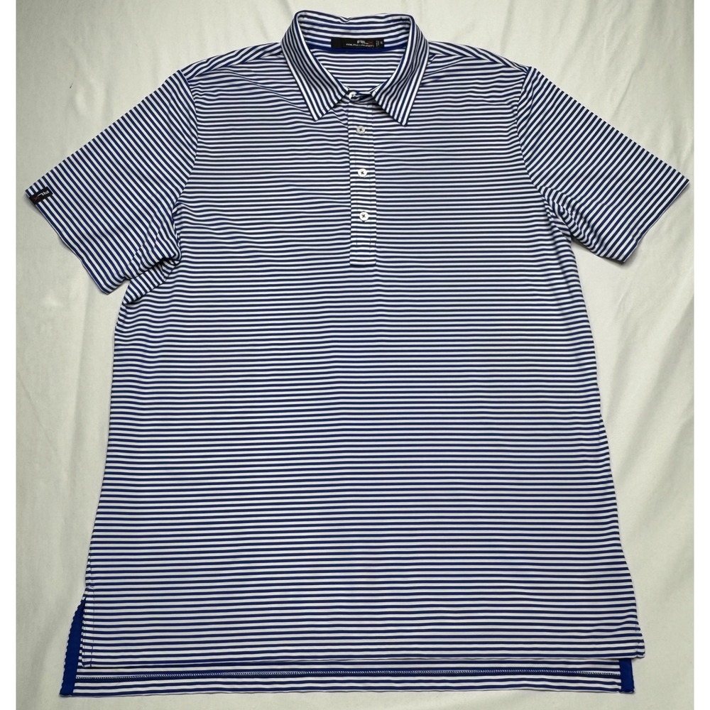 RLX Ralph Lauren Blue White Striped Performance Golf Polo Shirt Men's XL